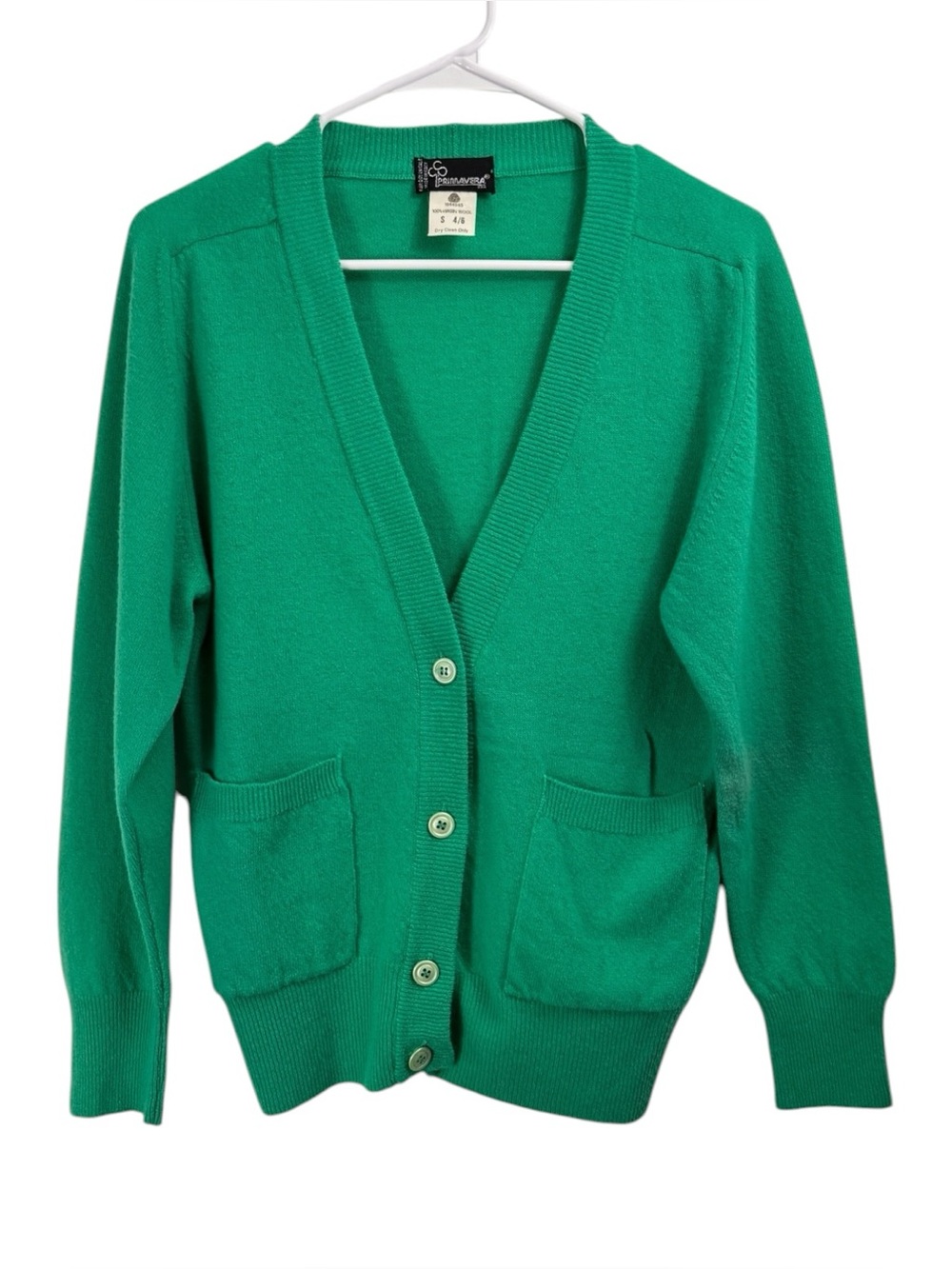 Vintage Made in Italy Size Small Kelly Green 100% Virgin Wool Cardigan Sweater